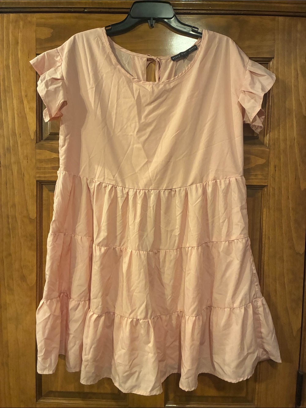 Medium Hyfve Light Pink Drop Waist Tiered Flutter Sleeve Summer Dress
